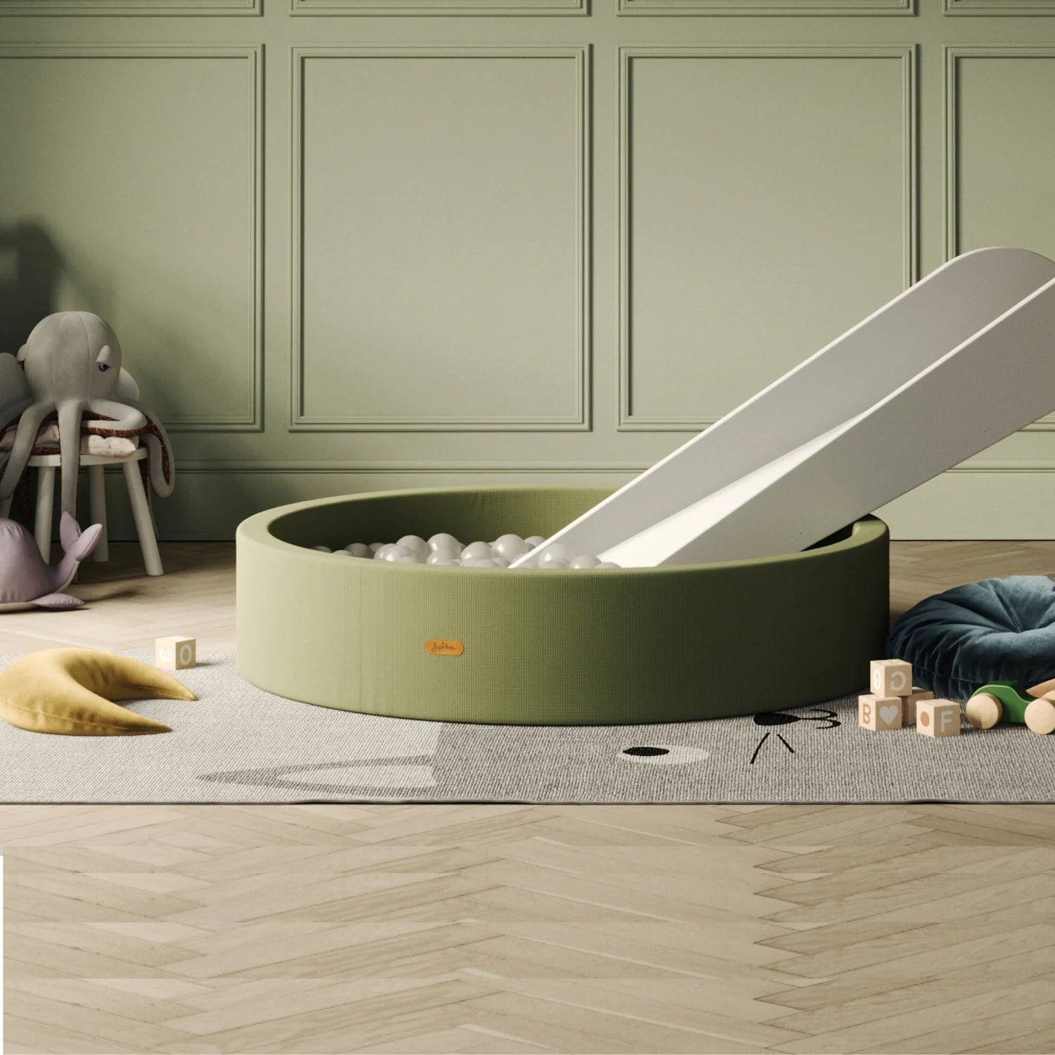 Kinder ballenbak rond – Jupiduu indoor speelaccessoires in olive