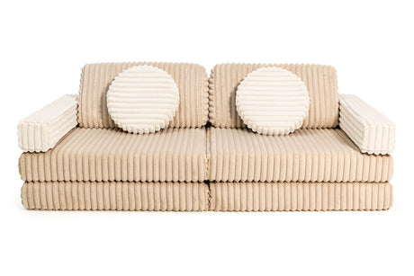 Beige waffle ribfluweel kindersofa modulair
