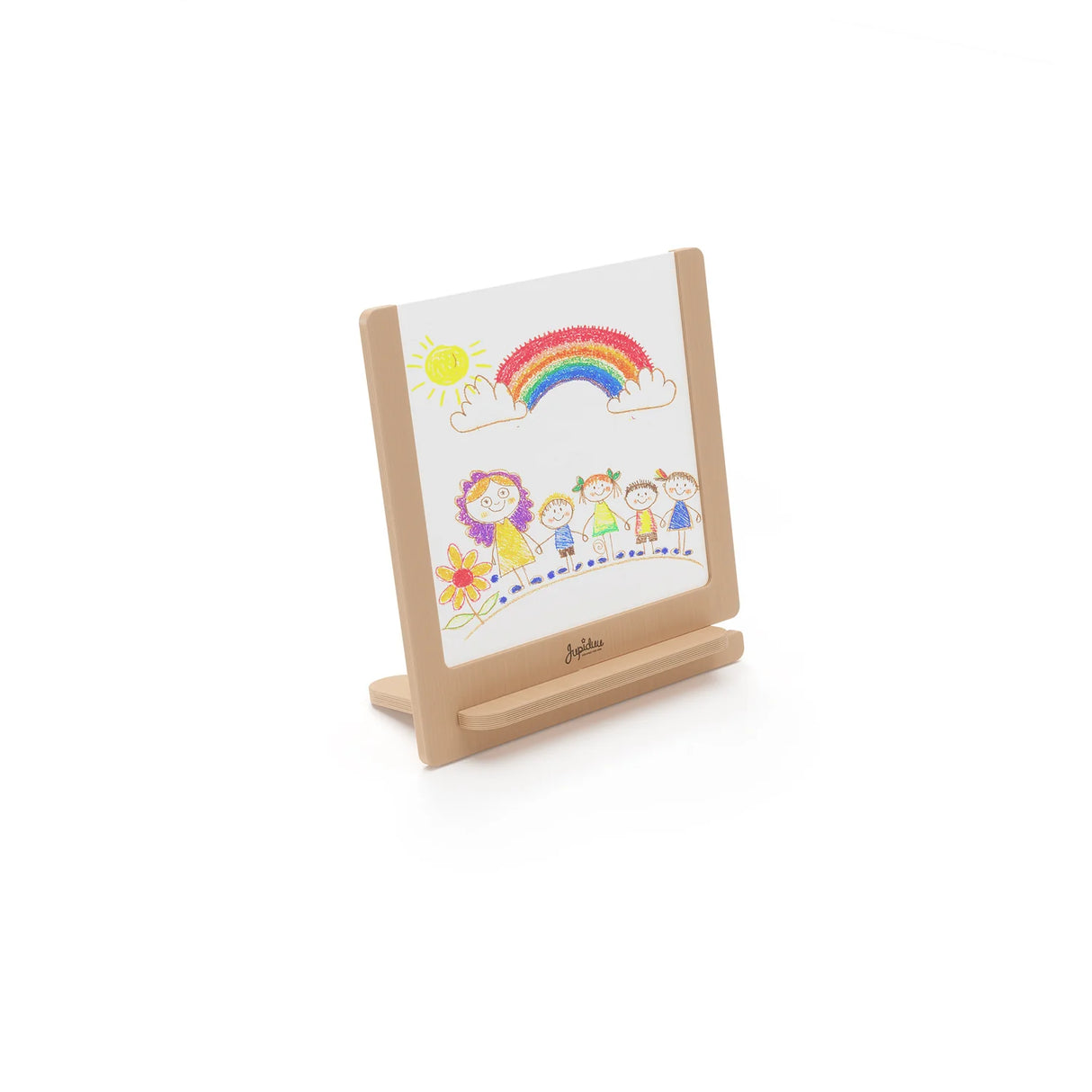 Ergonomisch Jupiduu Artboard op ooghoogte; wit houten frame met plexiglas tekenpaneel voor uren creatief spel.