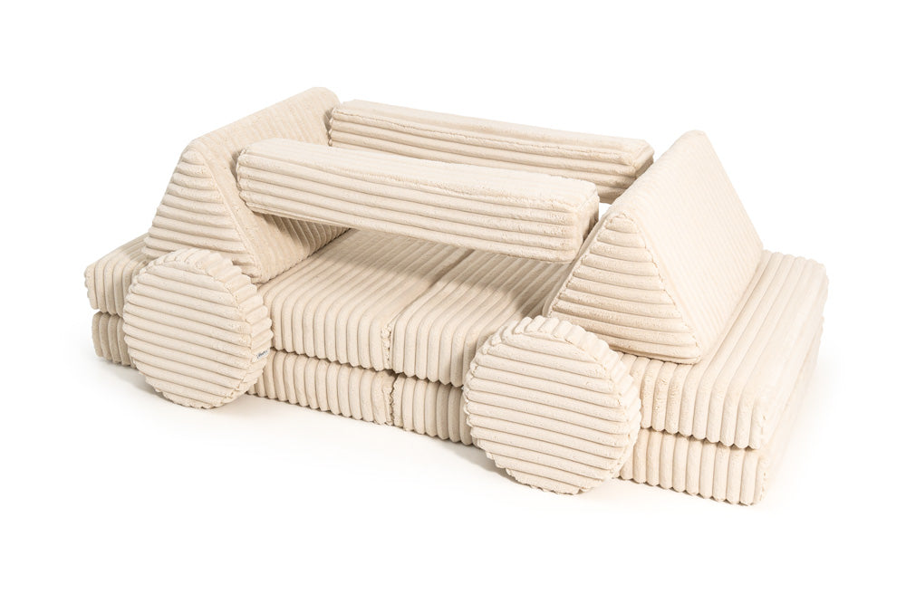 Beige corduroy modulaire kinderspeelbank waffle