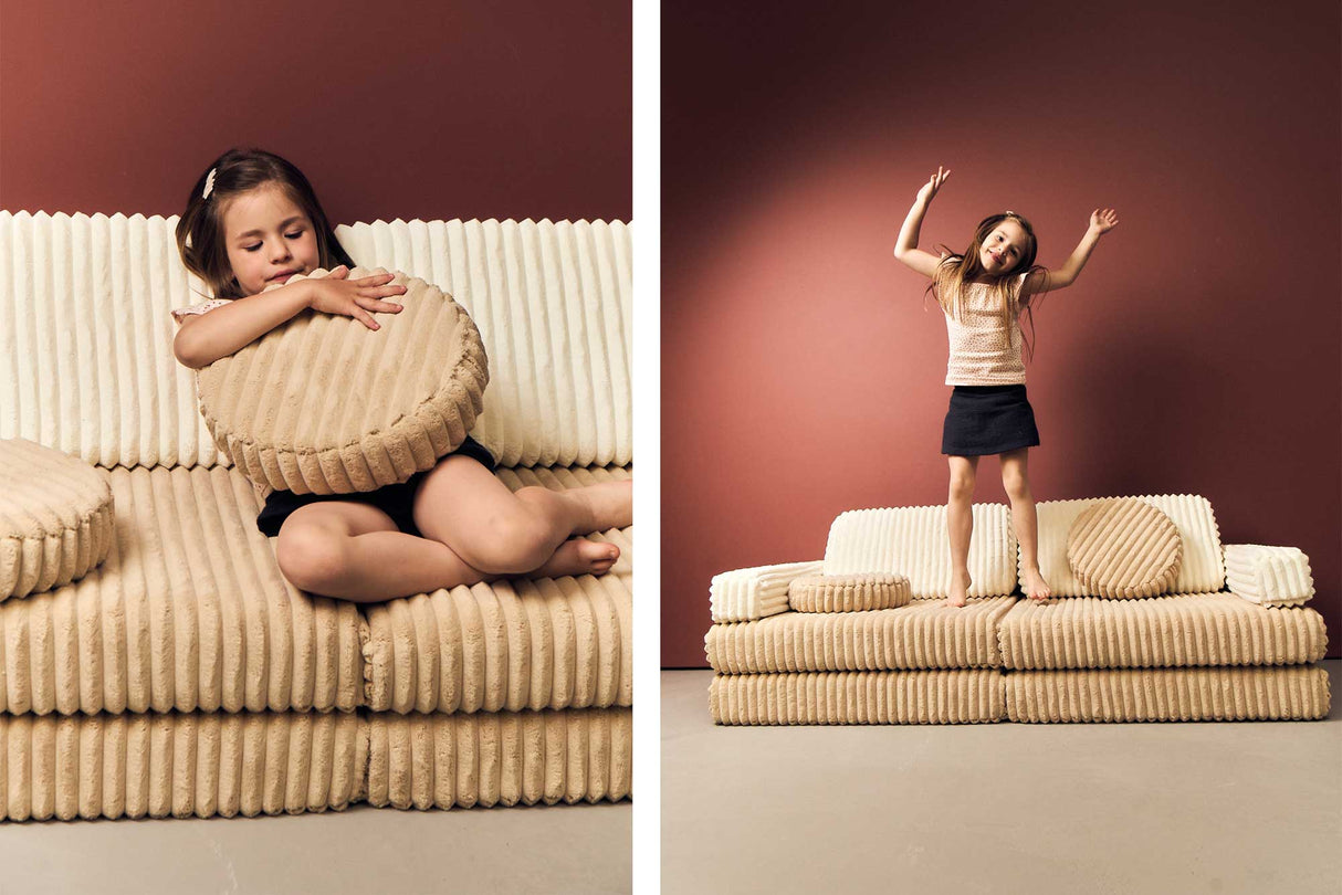 Cream beige corduroy waffle kindersofa modulair
