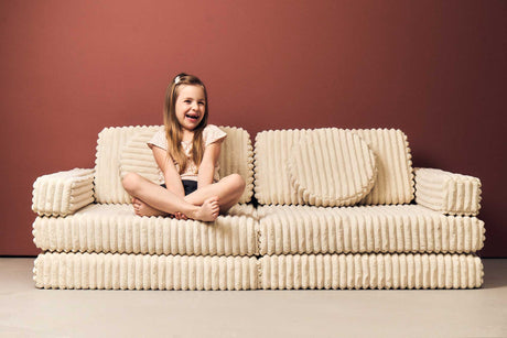 Beige waffle corduroy kinderspeelsofa
